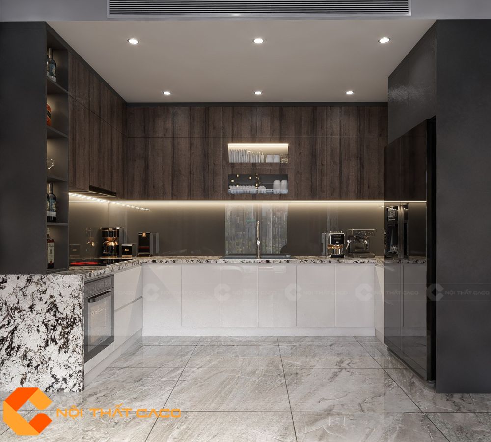 Tủ Bếp Gỗ Công Nghiệp TBM092