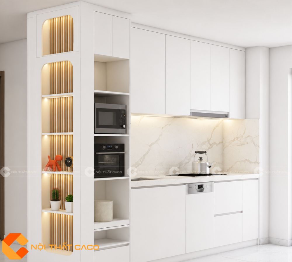 Tủ Bếp Gỗ Công Nghiệp TBM119 Trắng Hiện Đại