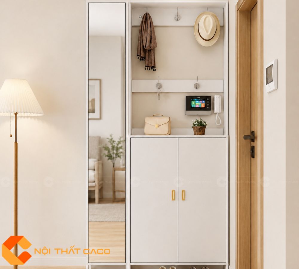 Tủ Giày Dép Gỗ MDF Có Móc Treo Quần Áo Và Gương Soi - TG031