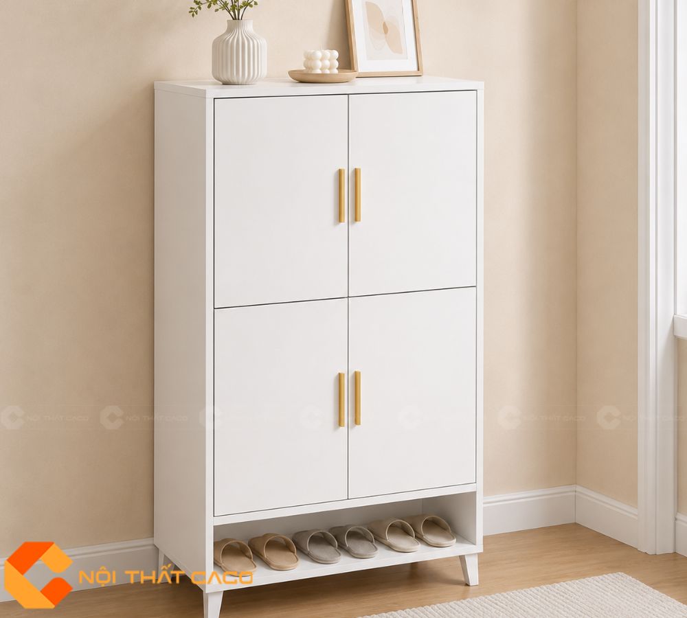 Tủ Giày Dép Gỗ MDF Màu Trắng Chân Thấp Tối Ưu Diện Tích - TG05