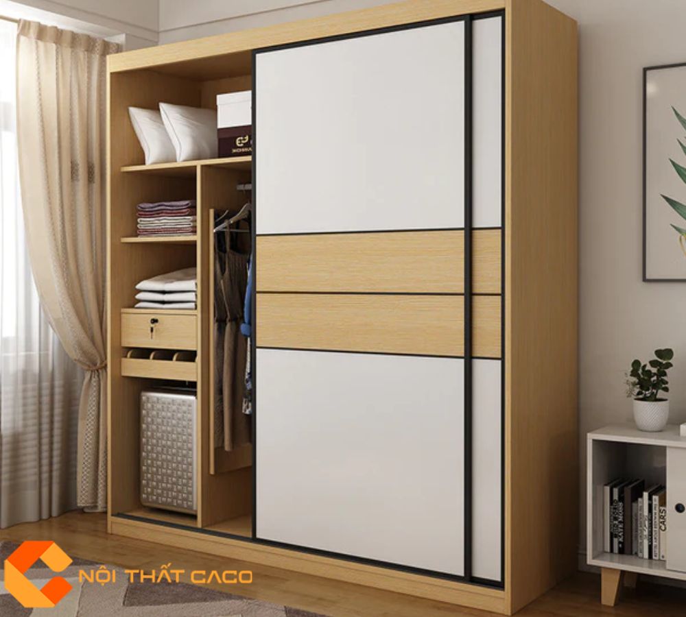 Tủ Quần Áo Gỗ Công Nghiệp MDF Cửa Lùa Phối Màu Vân Gỗ Độc Đáo - TAL011