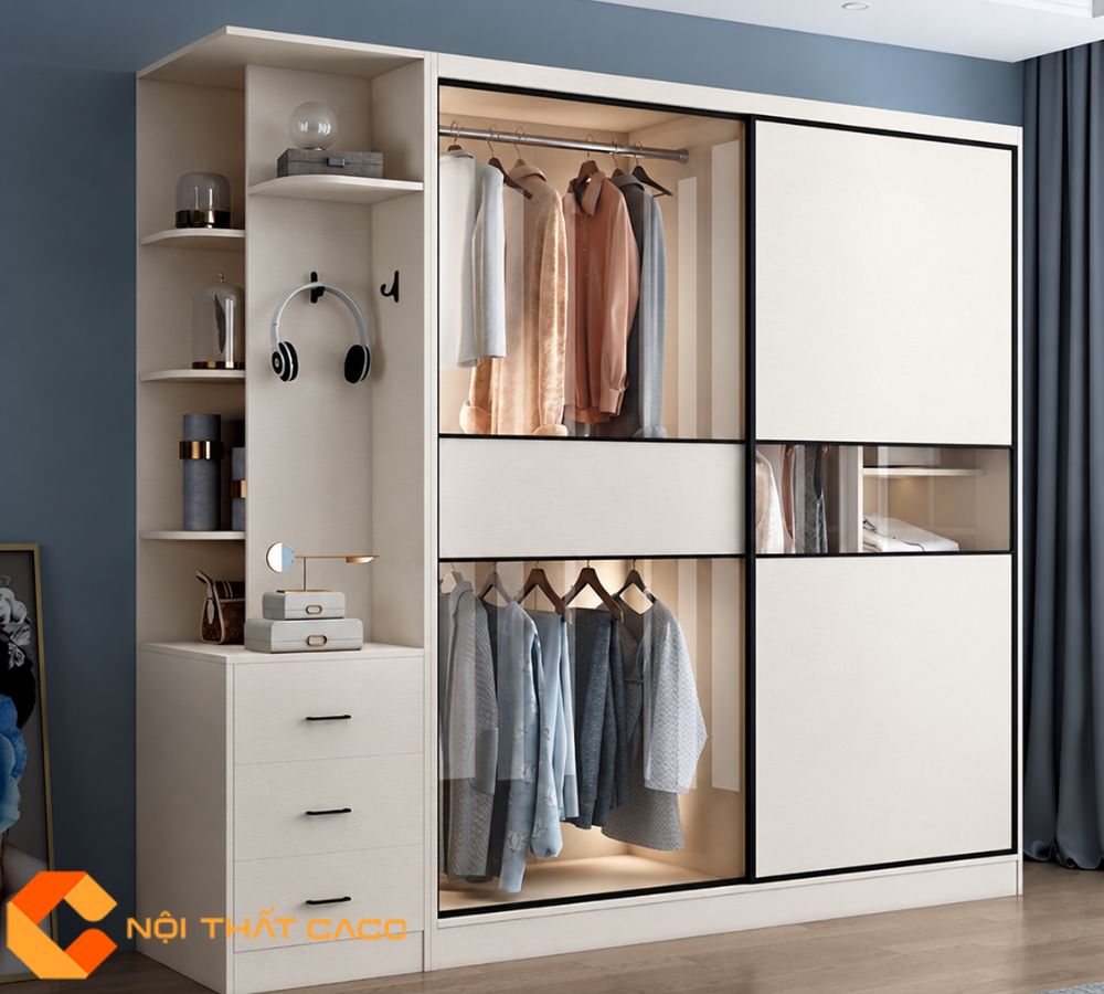 Tủ Áo Gỗ Công Nghiệp MDF Cửa Lùa Màu Trắng Sang Trọng - TAL041