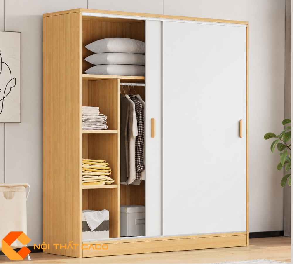 Tủ Quần Áo Gỗ Công Nghiệp MDF Cửa Lùa Phối Vân Gỗ TAL049