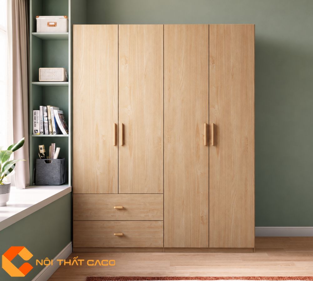 Tủ Quần Áo Gỗ MDF Màu Vàng Vân Gỗ Hiện Đại, Tinh Tế - TAM059