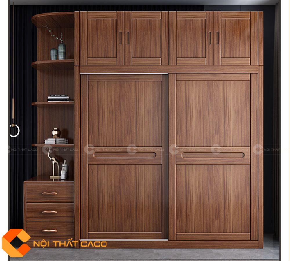 Tủ Quần Áo Gỗ Tự Nhiên TATN077 Cửa Lùa Hiện Đại 