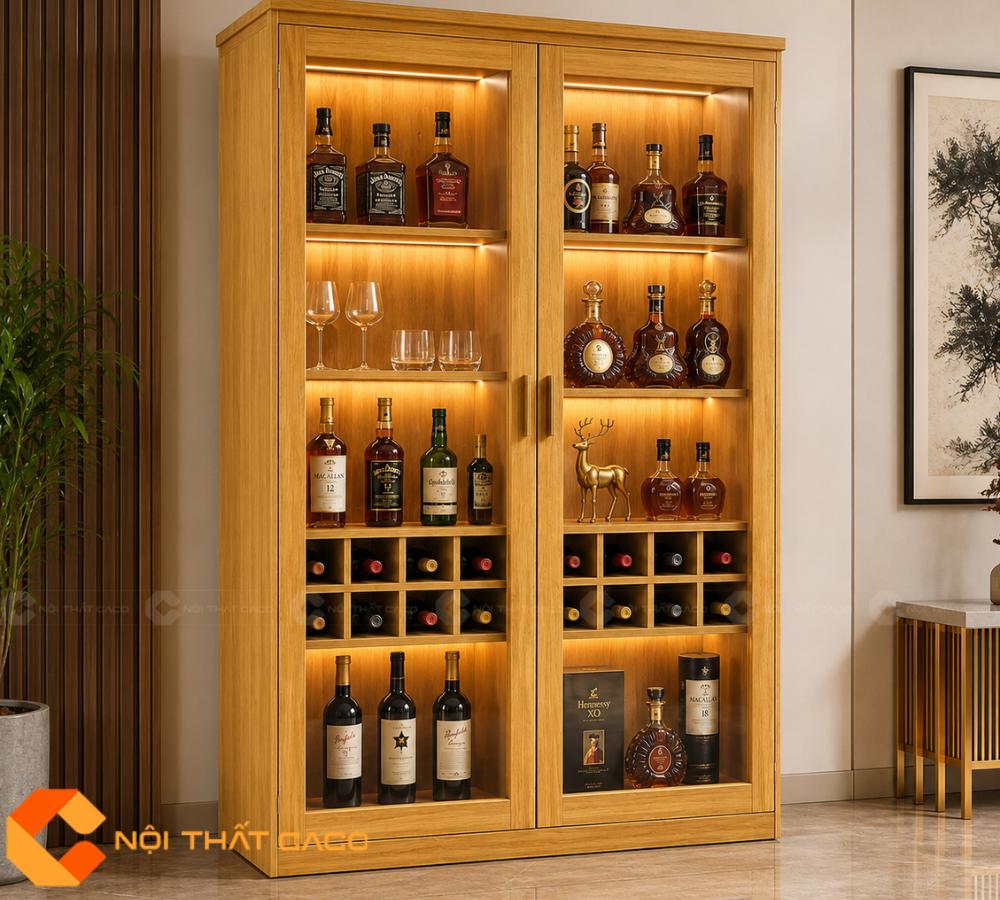 Tủ Rượu 2 Cánh Mở Màu Vàng Gỗ MDF Cao Cấp - TR024