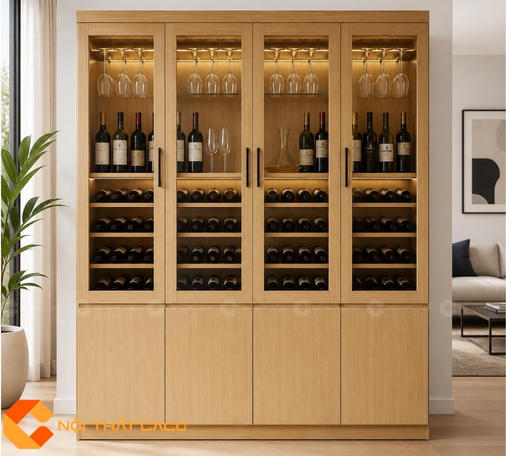 Tủ Rượu 4 Cánh Màu Vàng Gỗ MDF Sang Trọng - TR023 