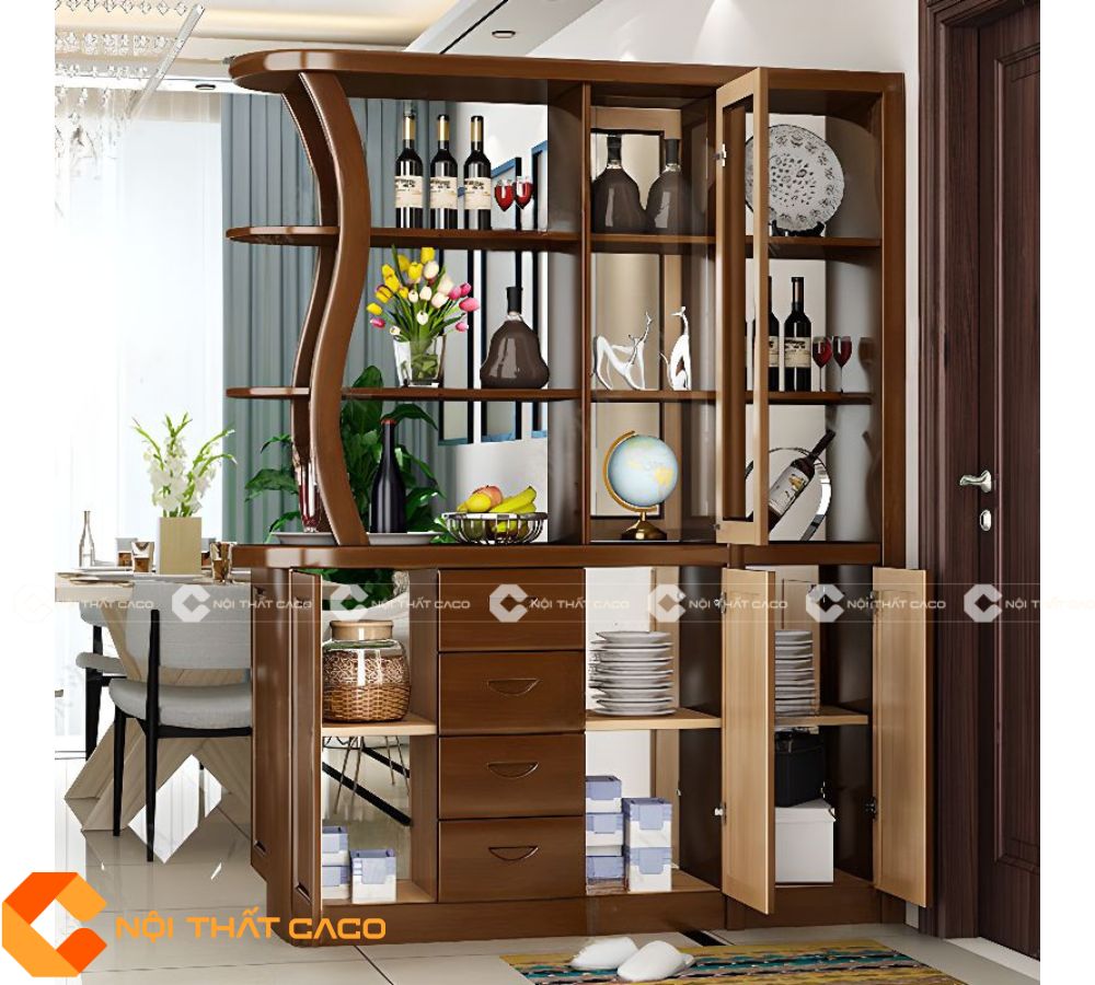 Tủ Rượu Gỗ MDF Kiểu Mới Cạnh Tủ Vác Cong Uốn Lượn - TR071