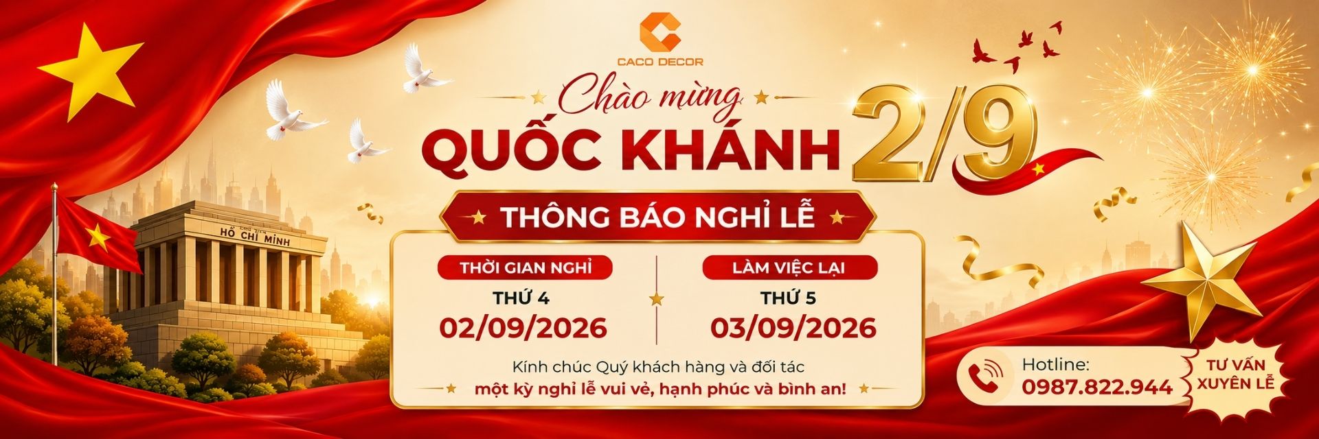 CaCo thông báo nghỉ lễ quốc khánh