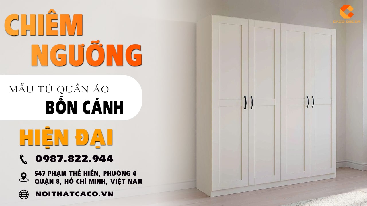 avatar video Tủ Quần Áo Gỗ Công Nghiệp Màu Trắng 4 Cánh Cao Cấp