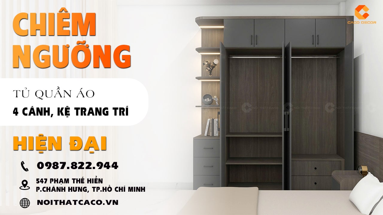 avatar video Tủ Quần Áo Gỗ Công Nghiệp 4 Cánh Tích Hợp Kệ Trang Trí